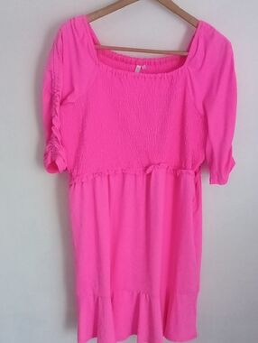 Women's Bright Pink Smocked Waist Dress